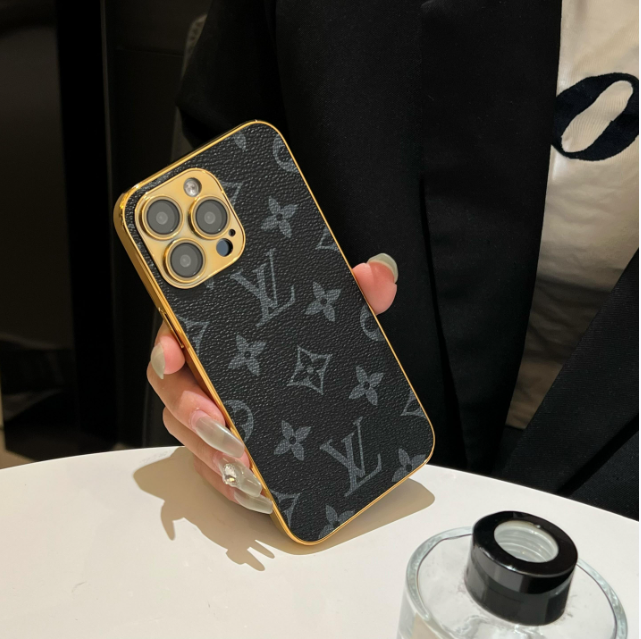 Coque iPhone Monogramme Classique Luxe avec Bords Dorés Galvanisés