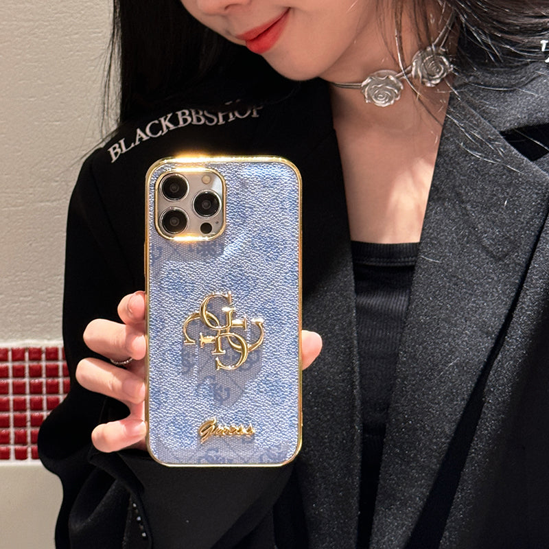 Étui iPhone en cuir avec logo doré Gue