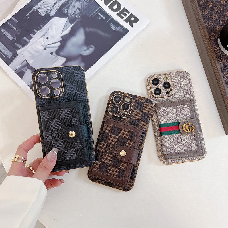 Luxusní klasické barevné pouzdro na iPhone s kapsou na karty