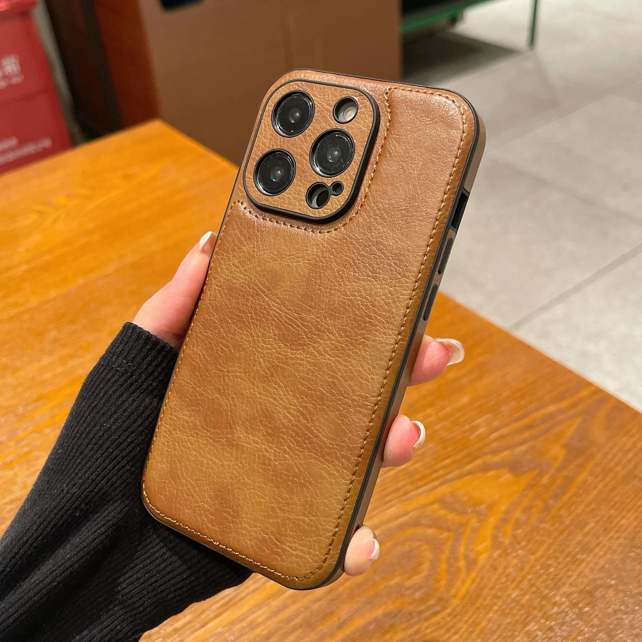 Coque iPhone en cuir vintage premium – Housse de protection antichoc toucher doux
