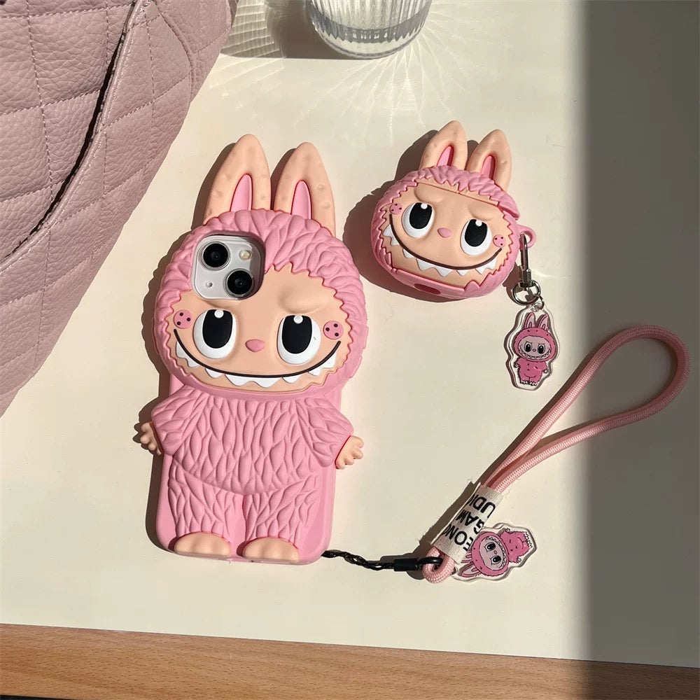 Étui en silicone mignon Labubu Zimomo de dessin animé | Marron Rose - Étui iPhone