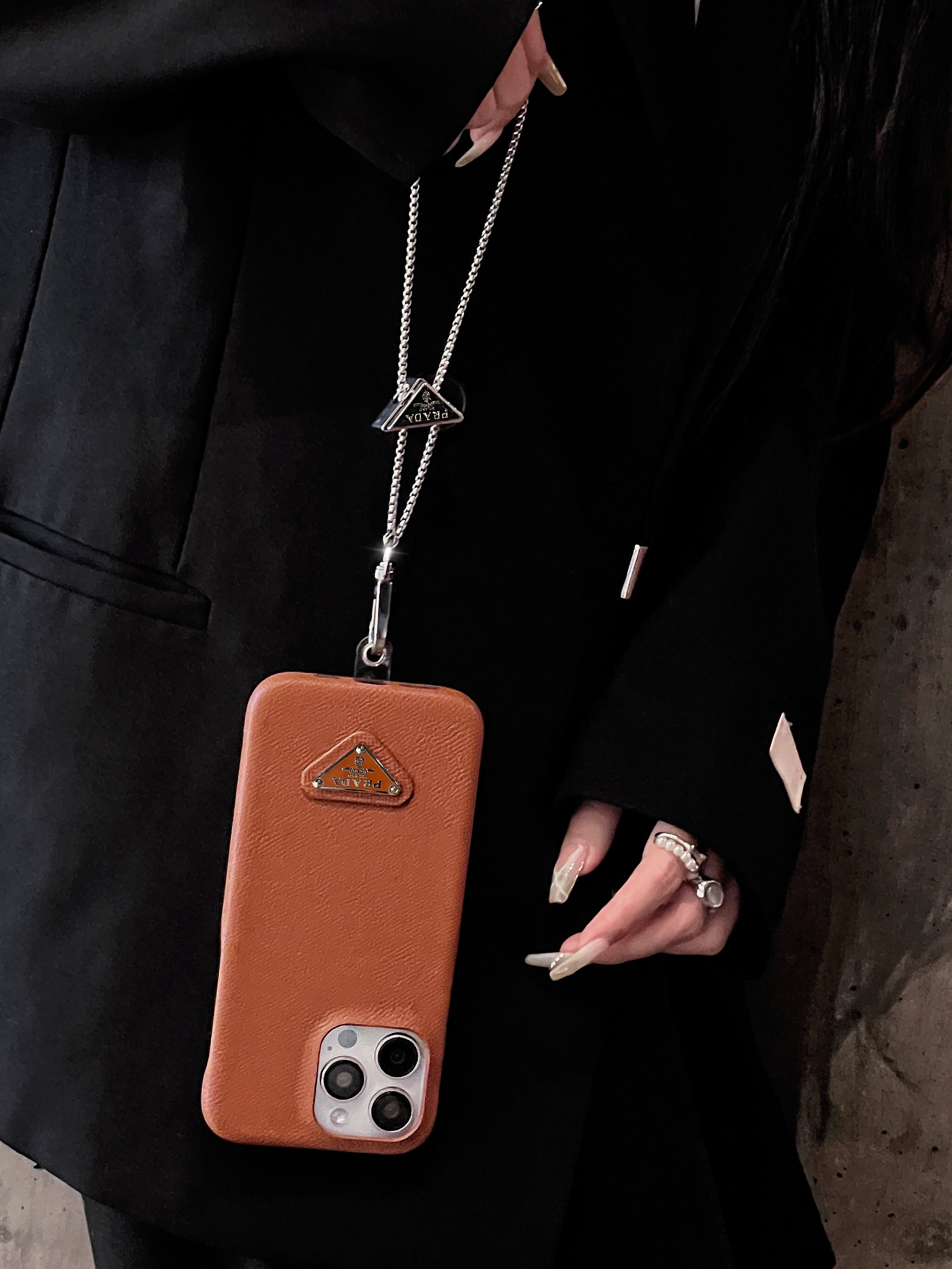 Étui de luxe en cuir pour iPhone à bandoulière