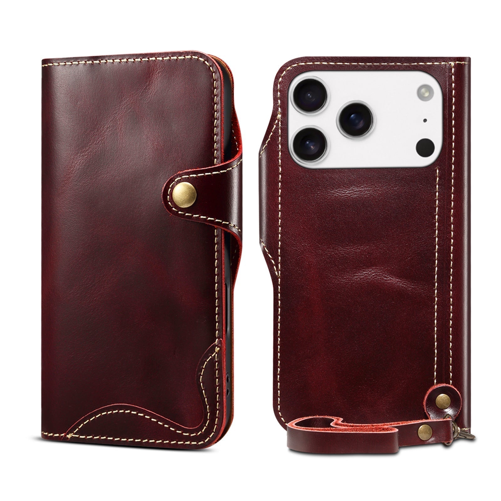 Étui portefeuille en cuir véritable pour iPhone