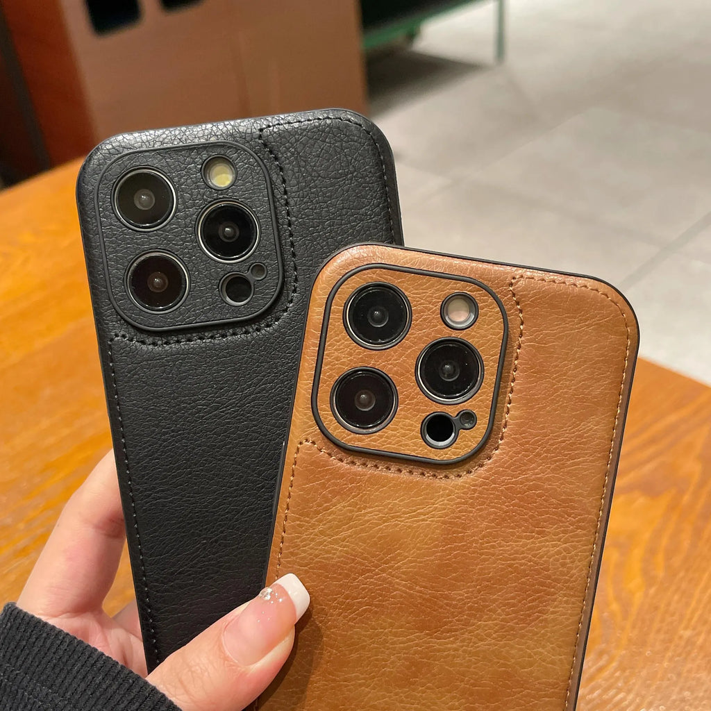 Coque iPhone en cuir vintage premium – Housse de protection antichoc toucher doux