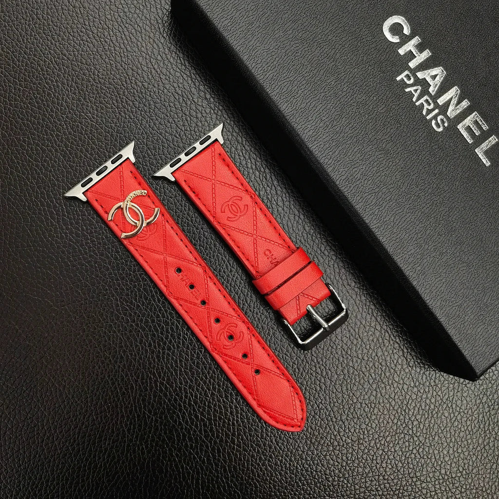 Luxusní zlatý monogramový 3D ražený kožený řemínek na Apple Watch