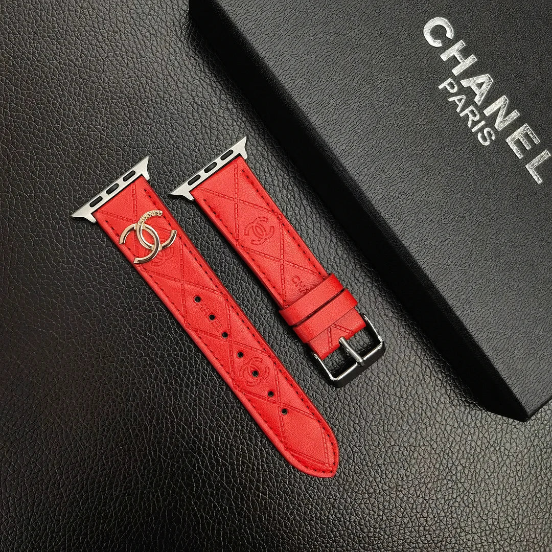 Luxusní zlatý monogramový 3D ražený kožený řemínek na Apple Watch