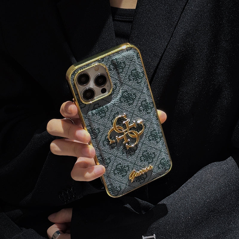 Étui iPhone en cuir avec logo doré Gue