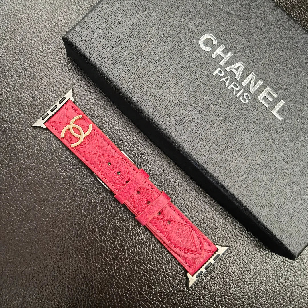Bracelet en cuir gaufré 3D monogramme or de luxe pour Apple Watch