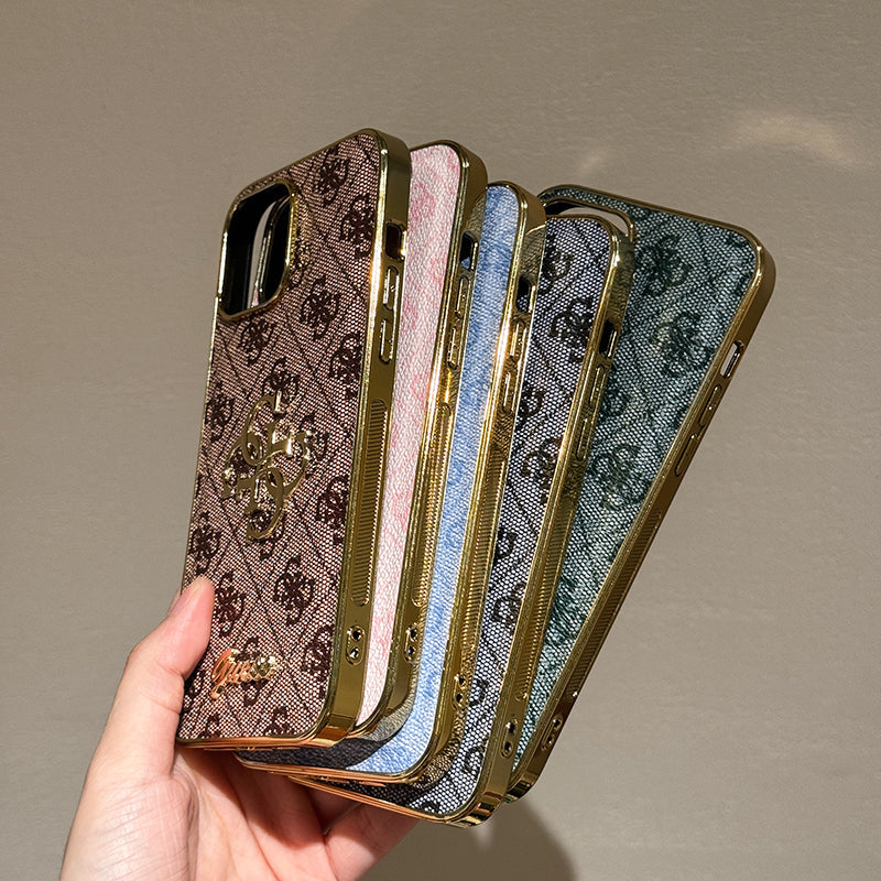 Étui iPhone en cuir avec logo doré Gue