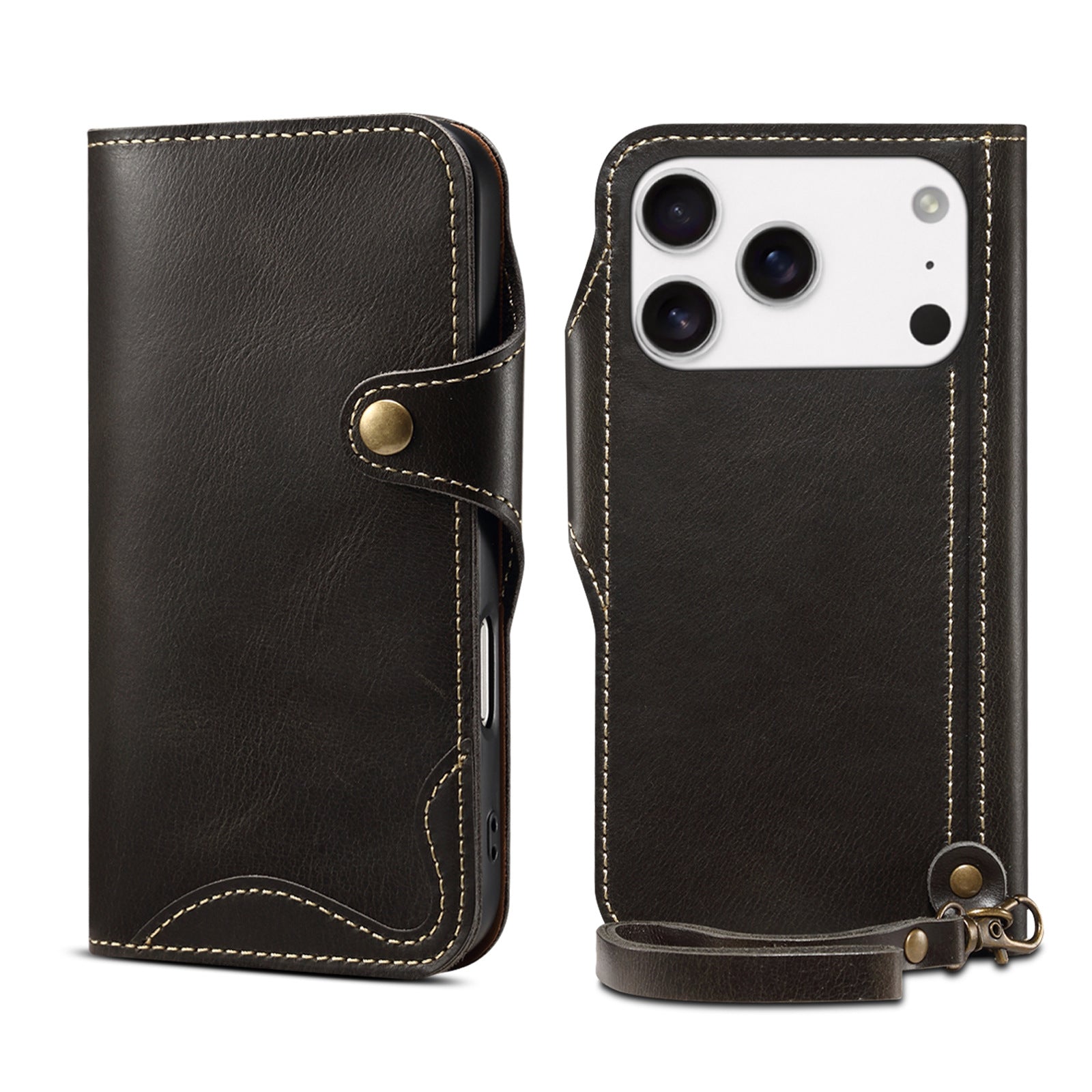 Étui portefeuille en cuir véritable pour iPhone