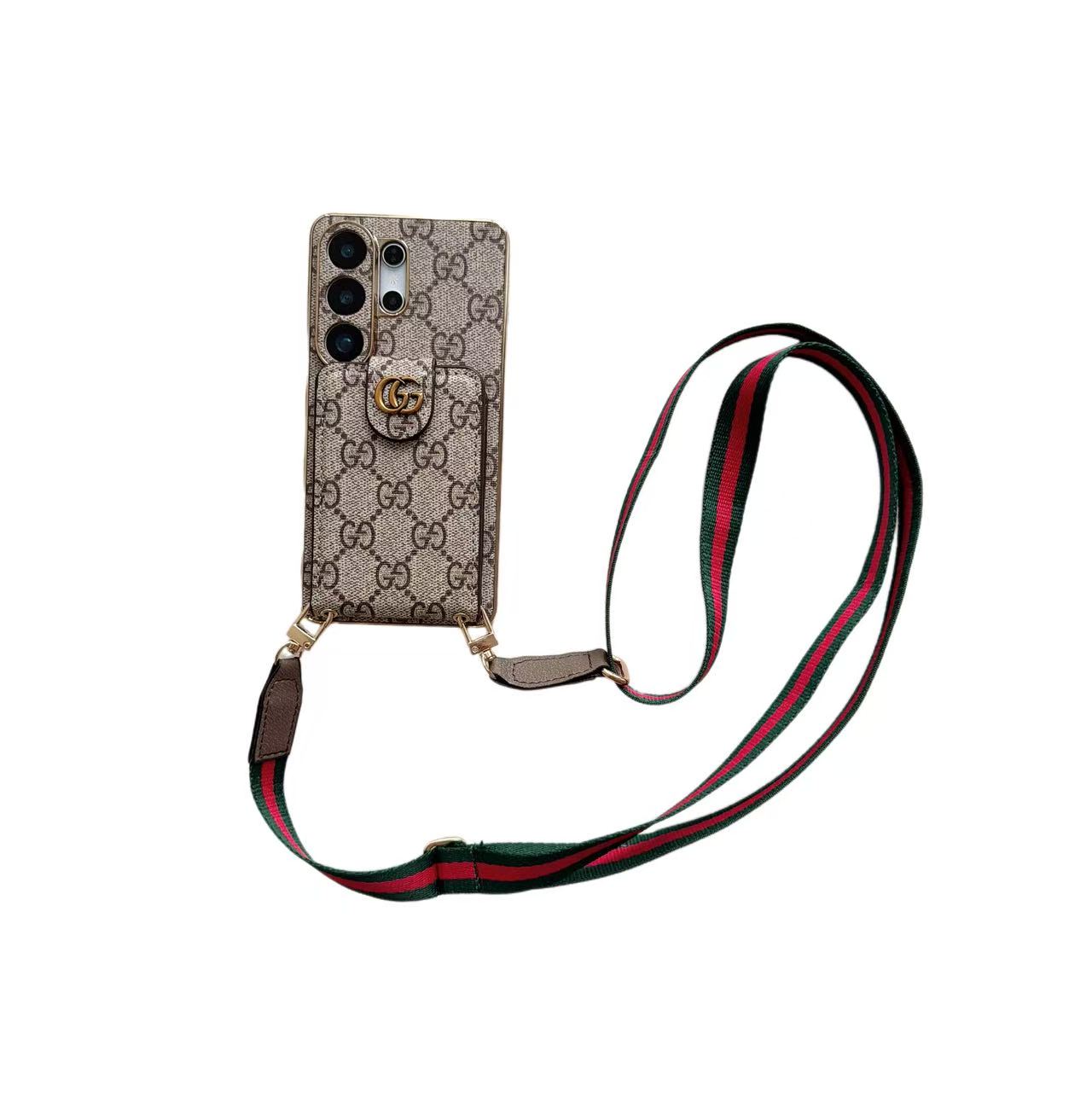 Luxury Monogram Crossbody Phone Case with Card Pocket and Shoulder Strap