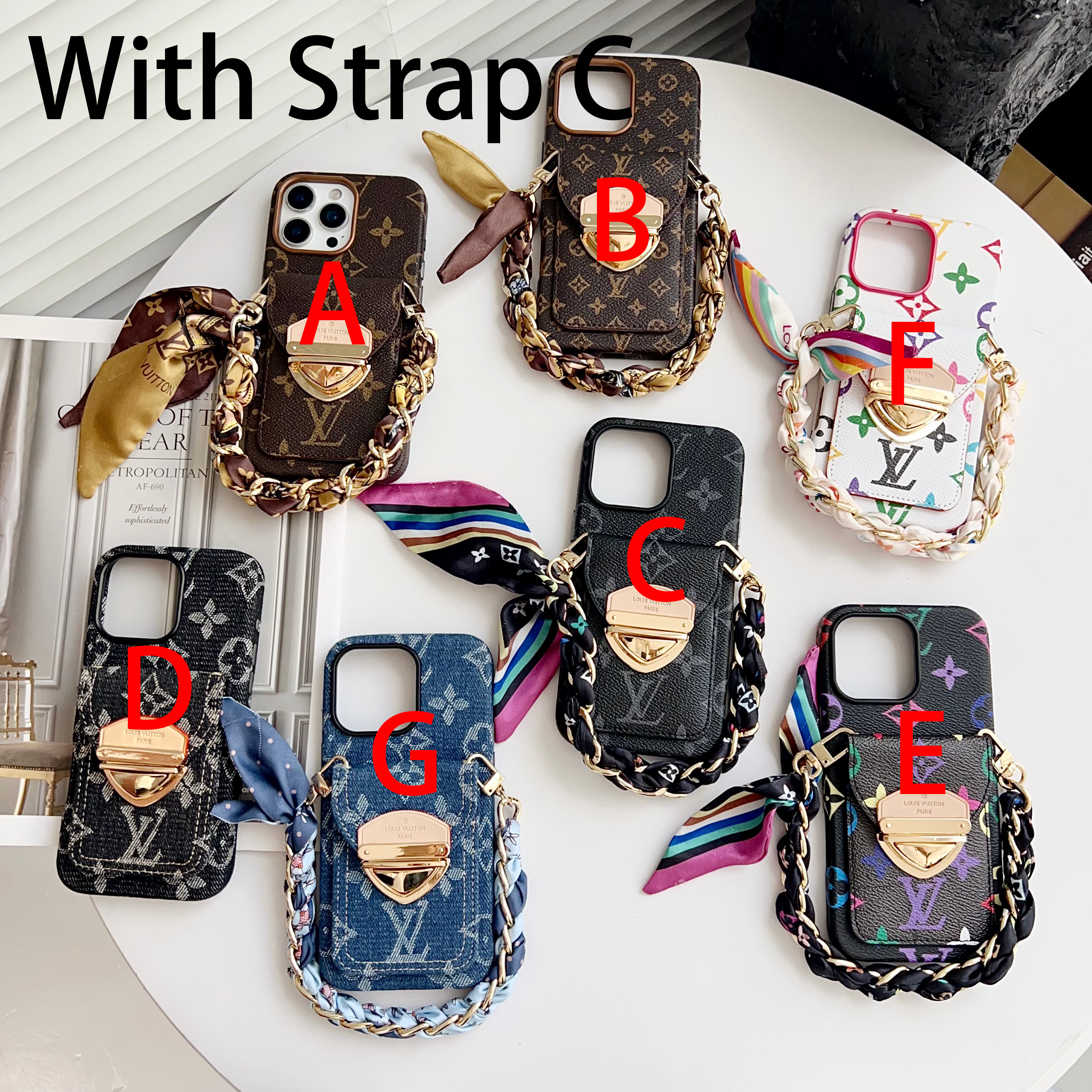 Coque de luxe pour iPhone, avec porte-cartes et dragonne amovible