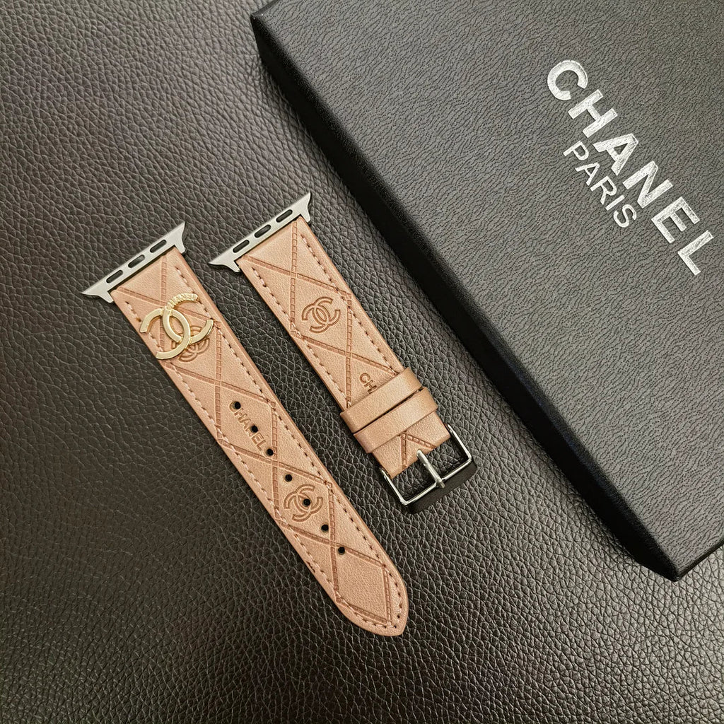 Luxusní zlatý monogramový 3D ražený kožený řemínek na Apple Watch