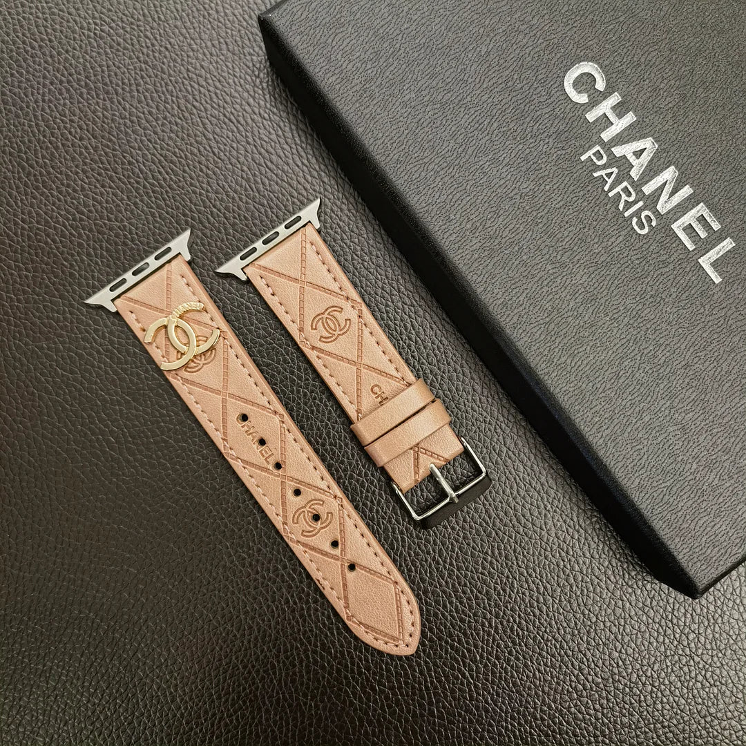 Luxusní zlatý monogramový 3D ražený kožený řemínek na Apple Watch