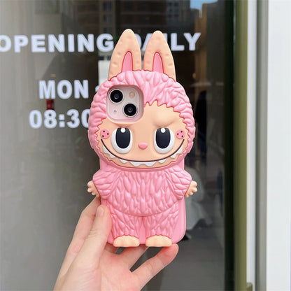 Étui en silicone mignon Labubu Zimomo de dessin animé | Marron Rose - Étui iPhone