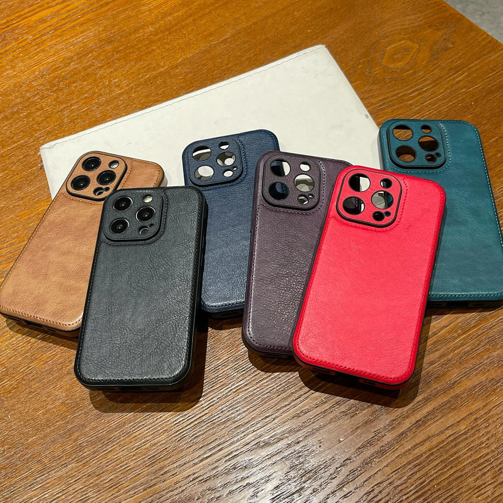 Coque iPhone en cuir vintage premium – Housse de protection antichoc toucher doux
