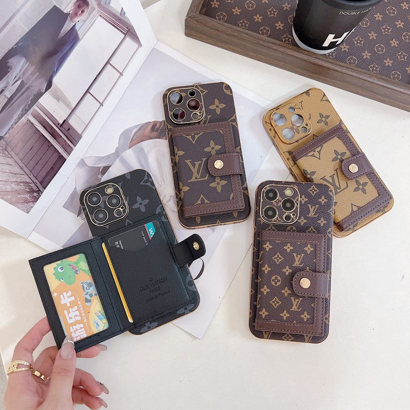 Luxusní klasické barevné pouzdro na iPhone s kapsou na karty