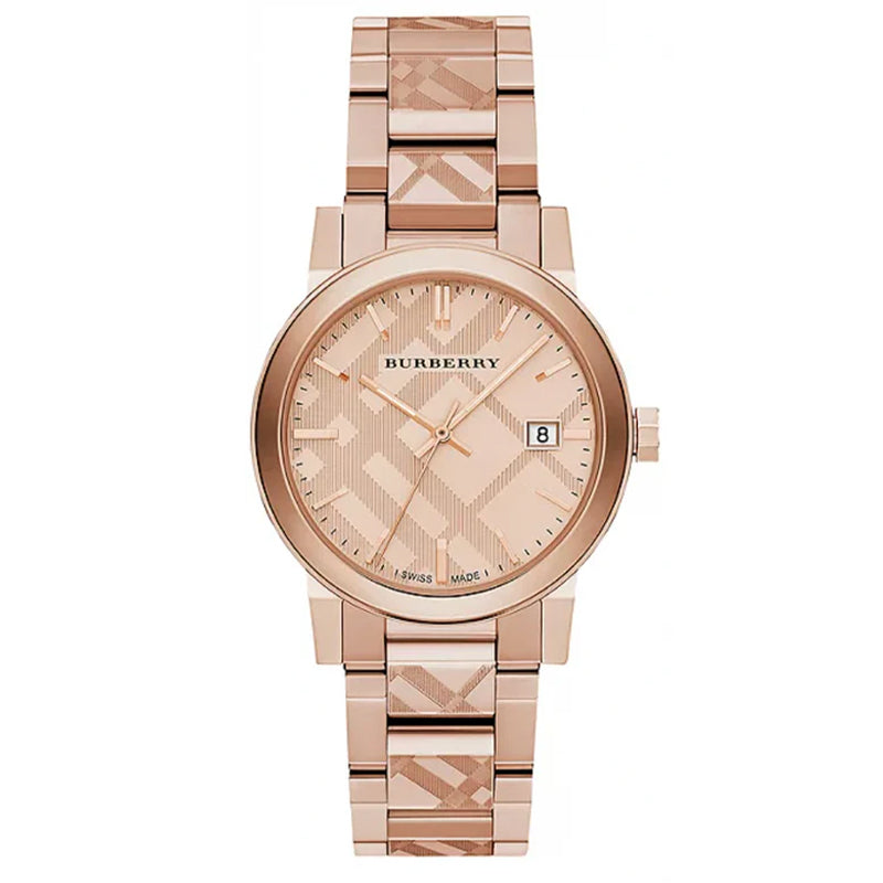 Hodinky Burberry The City rytý vzor růžové zlato 38mm