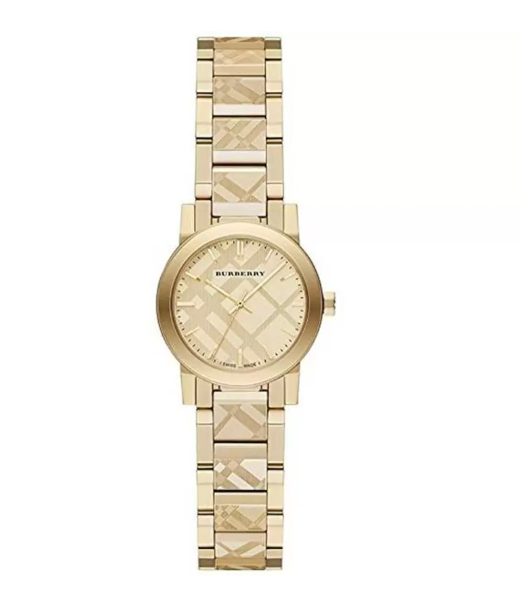 Burberry Ladies The City Engraved Check Gold 26mm Watch
