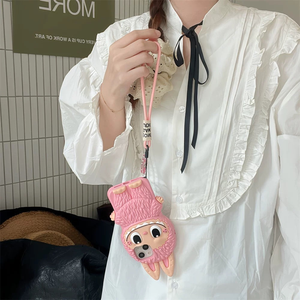 Étui en silicone mignon Labubu Zimomo de dessin animé | Marron Rose - Étui iPhone