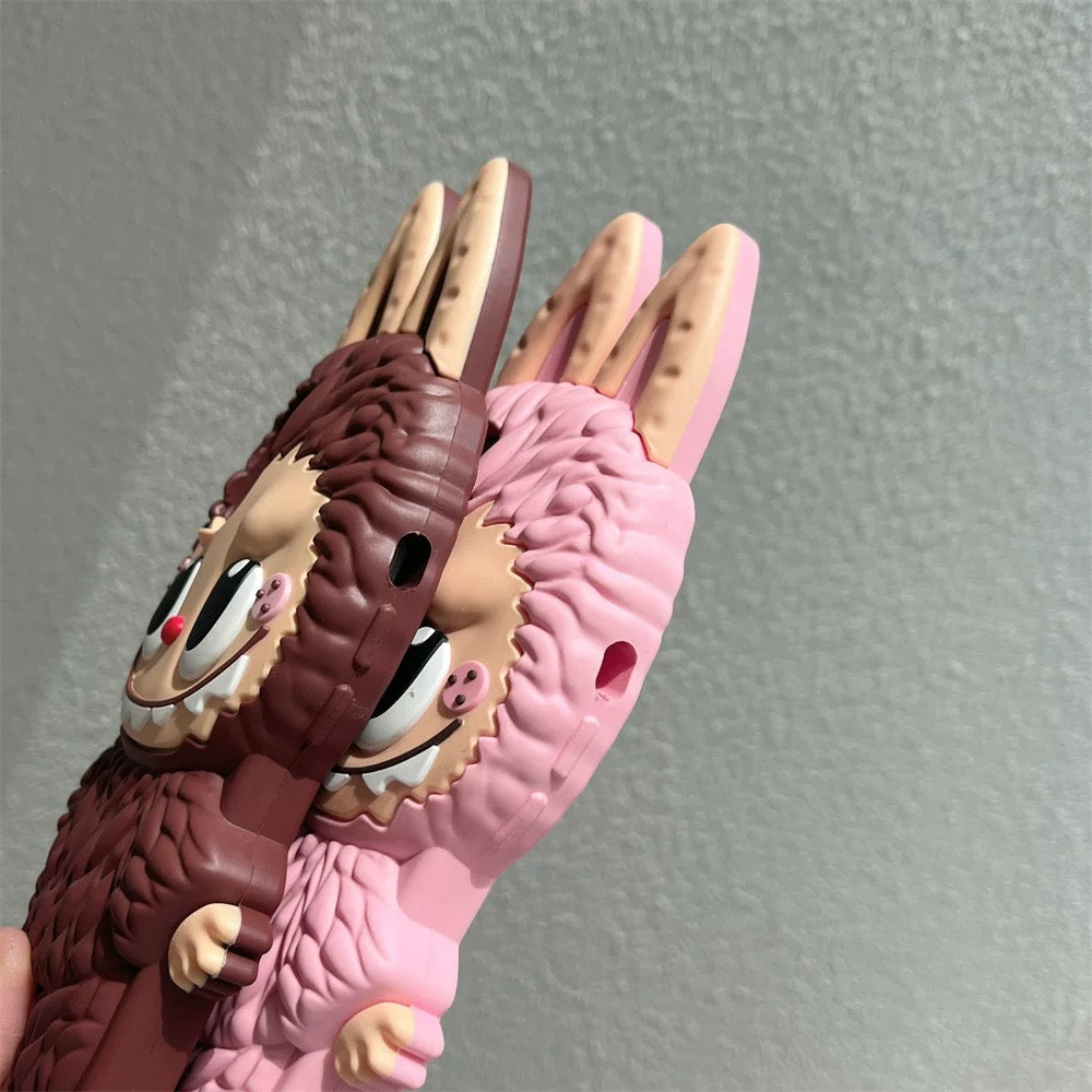 Étui en silicone mignon Labubu Zimomo de dessin animé | Marron Rose - Étui iPhone
