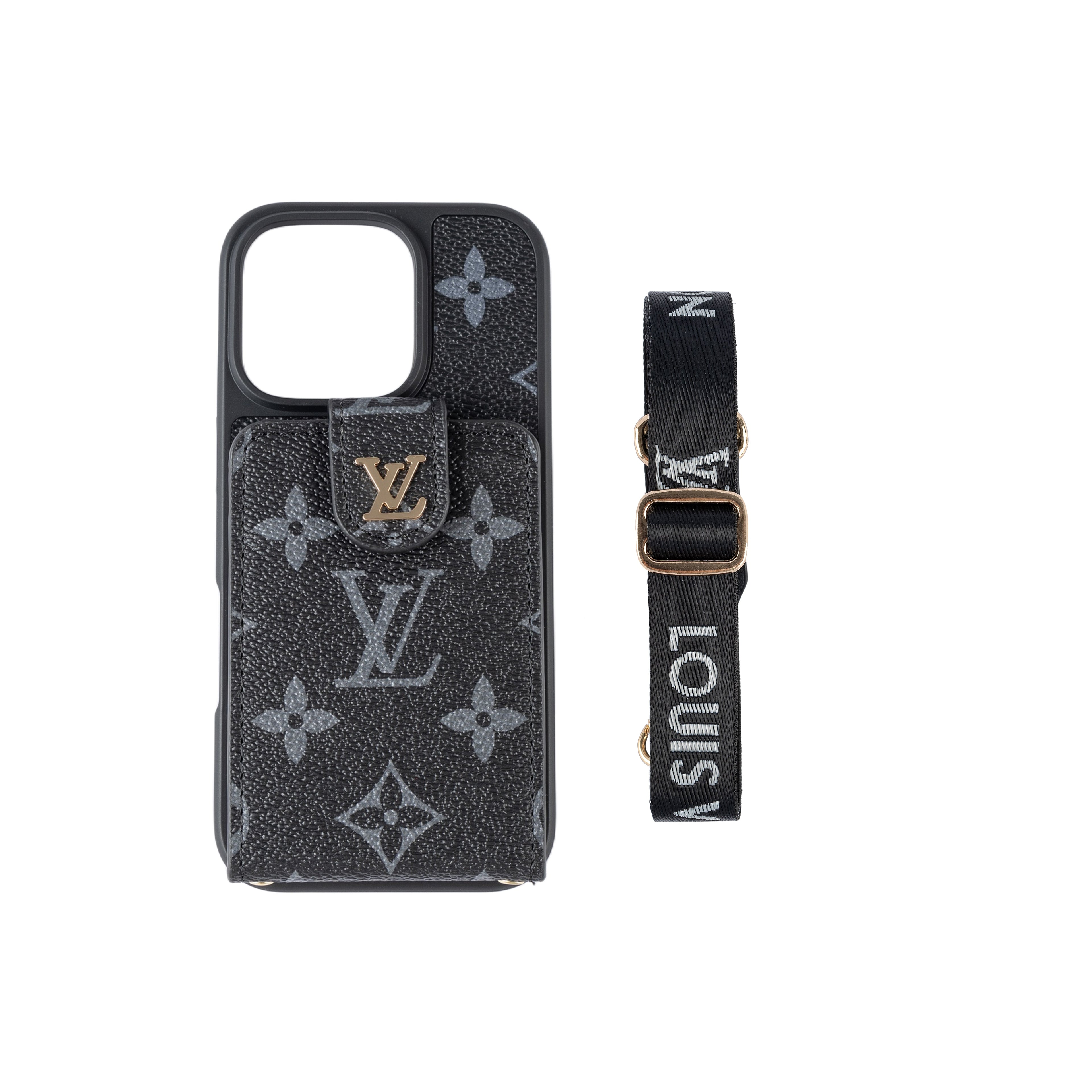 Étui iPhone bandoulière de luxe avec porte-cartes et sangle