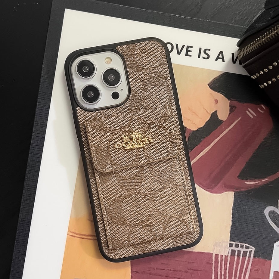 Coque classique iPhone avec porte-cartes marron clair -SZK240425