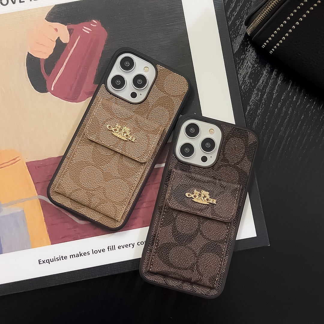 Coque classique iPhone avec porte-cartes marron clair -SZK240425