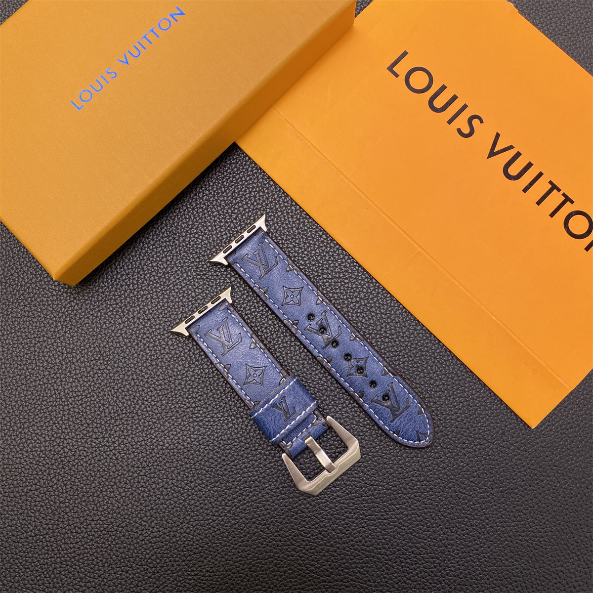 Leder Monogramm Apple Watch Armbänder Leder Blau-YH24422