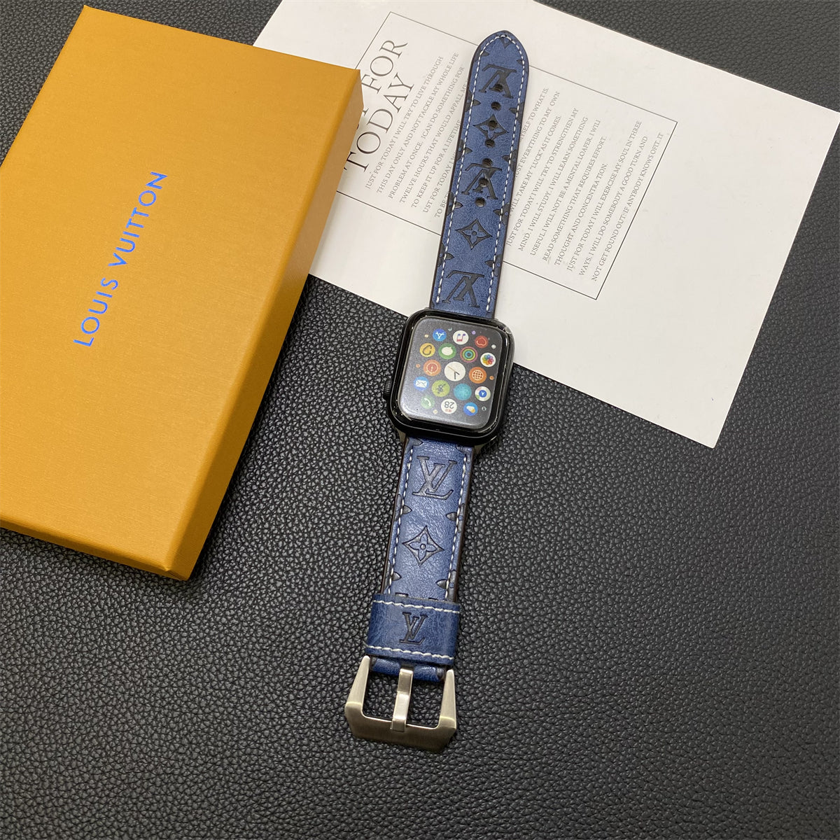 Leder Monogramm Apple Watch Armbänder Leder Blau-YH24422