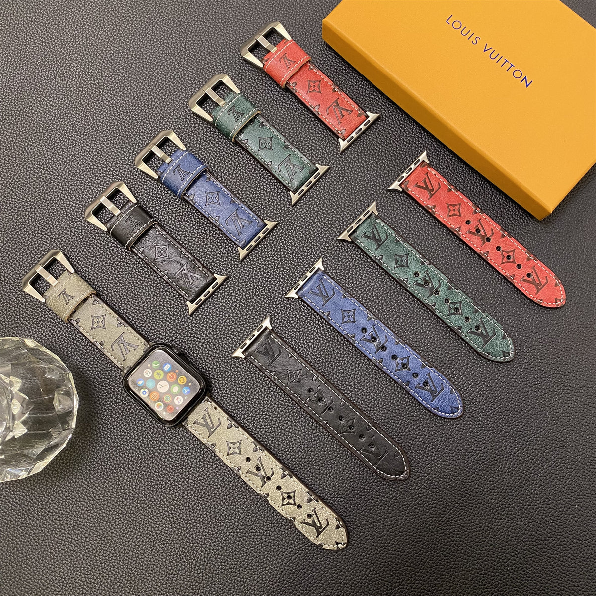 Leder Monogramm Apple Watch Armbänder Leder Blau-YH24422