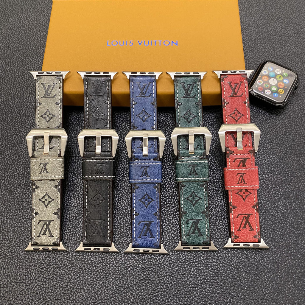 Leder Monogramm Apple Watch Armbänder Leder Blau-YH24422