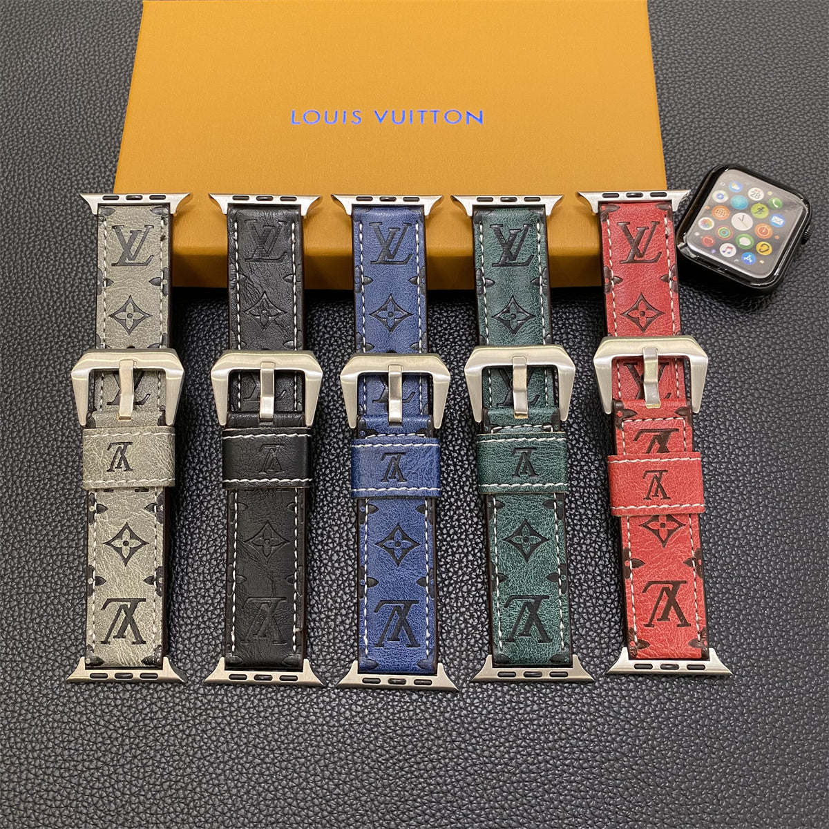 Leder Monogramm Apple Watch Armbänder Leder Blau-YH24422