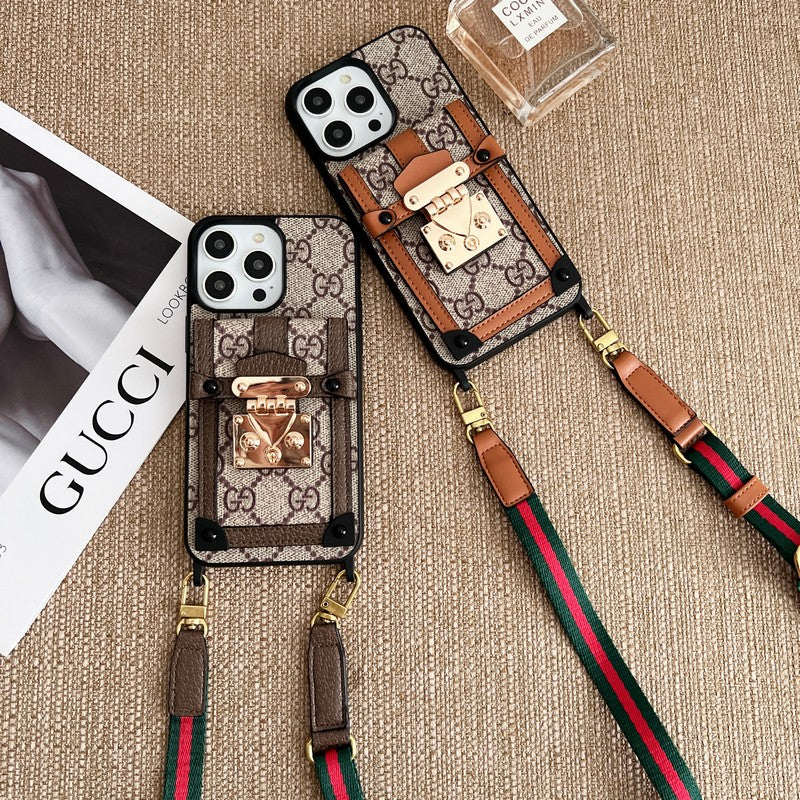 Étui de téléphone classique iPhone avec chaîne et sac pour cartes haut de gamme