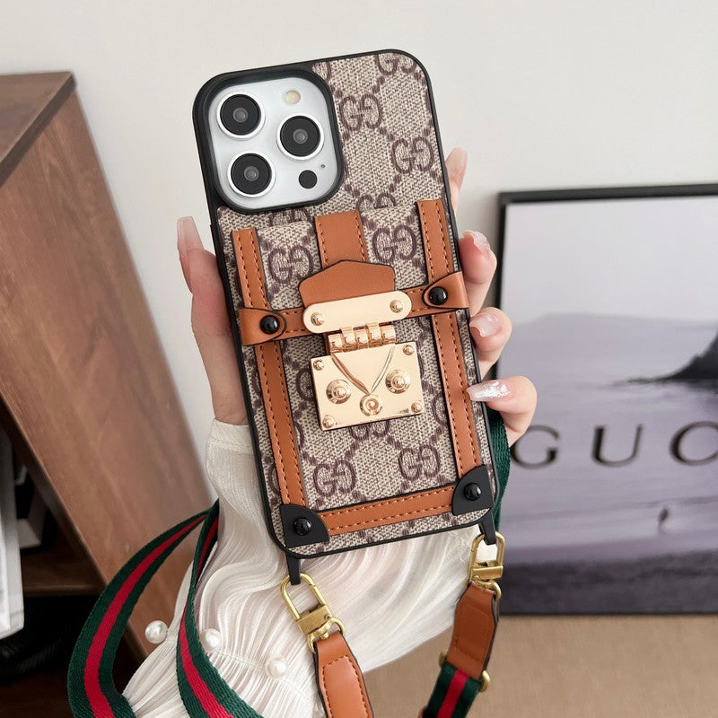 Étui de téléphone classique iPhone avec chaîne et sac pour cartes haut de gamme