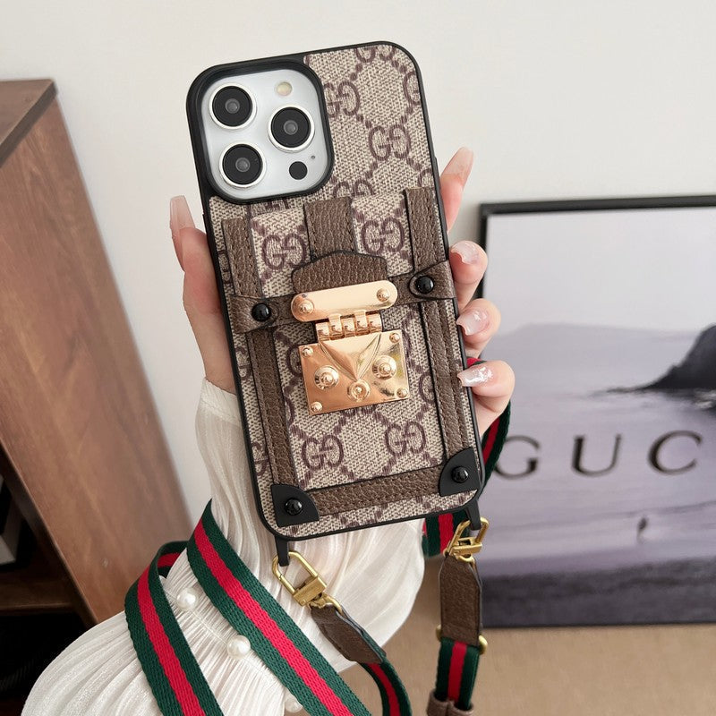 Étui de téléphone classique iPhone avec chaîne et sac pour cartes haut de gamme