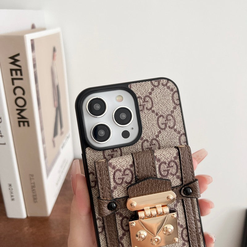 Étui de téléphone classique iPhone avec chaîne et sac pour cartes haut de gamme