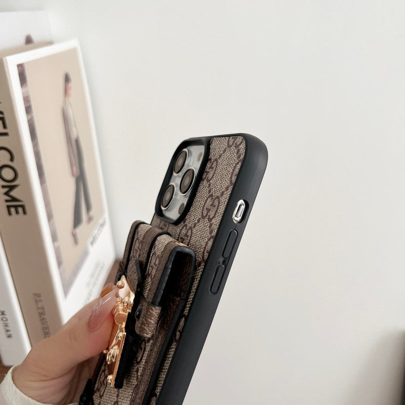 Étui de téléphone classique iPhone avec chaîne et sac pour cartes haut de gamme
