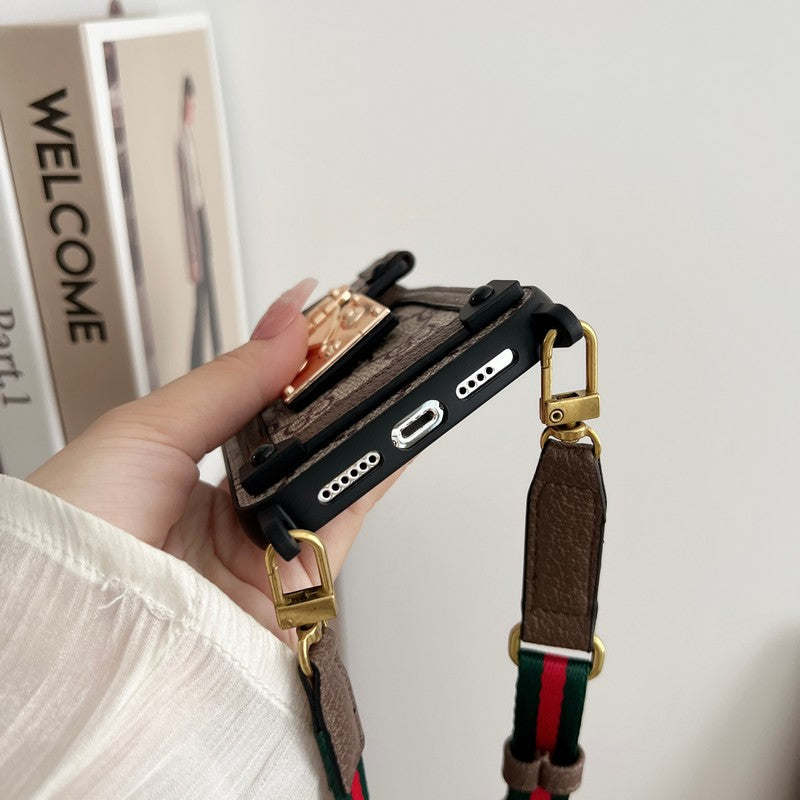 Étui de téléphone classique iPhone avec chaîne et sac pour cartes haut de gamme