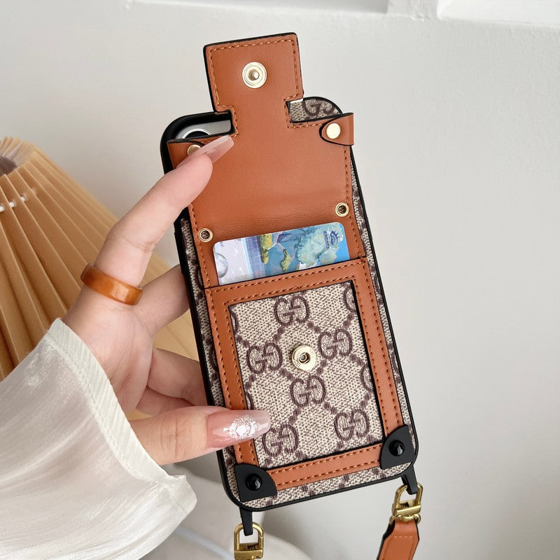Étui de téléphone classique iPhone avec chaîne et sac pour cartes haut de gamme