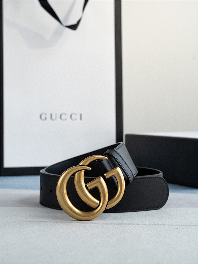 New Gold-Buckle Leather Belts for Men and Women