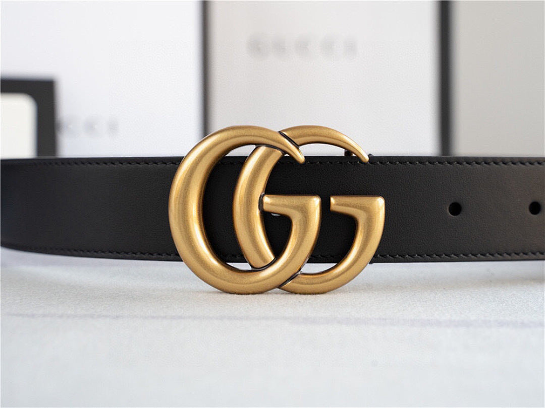 New Gold-Buckle Leather Belts for Men and Women
