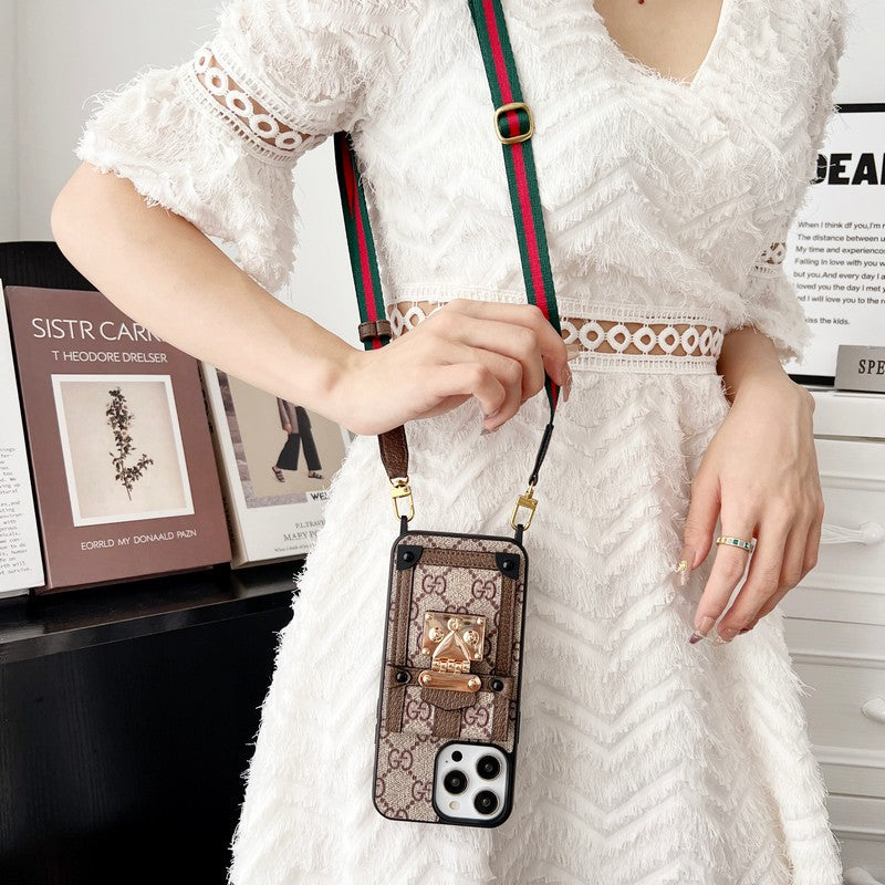 Étui de téléphone classique iPhone avec chaîne et sac pour cartes haut de gamme