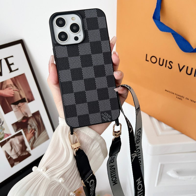 Étui de téléphone à bandoulière de luxe noir et blanc
