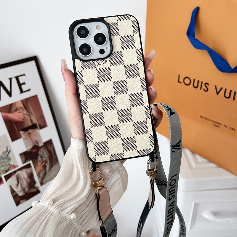 Étui de téléphone à bandoulière de luxe noir et blanc