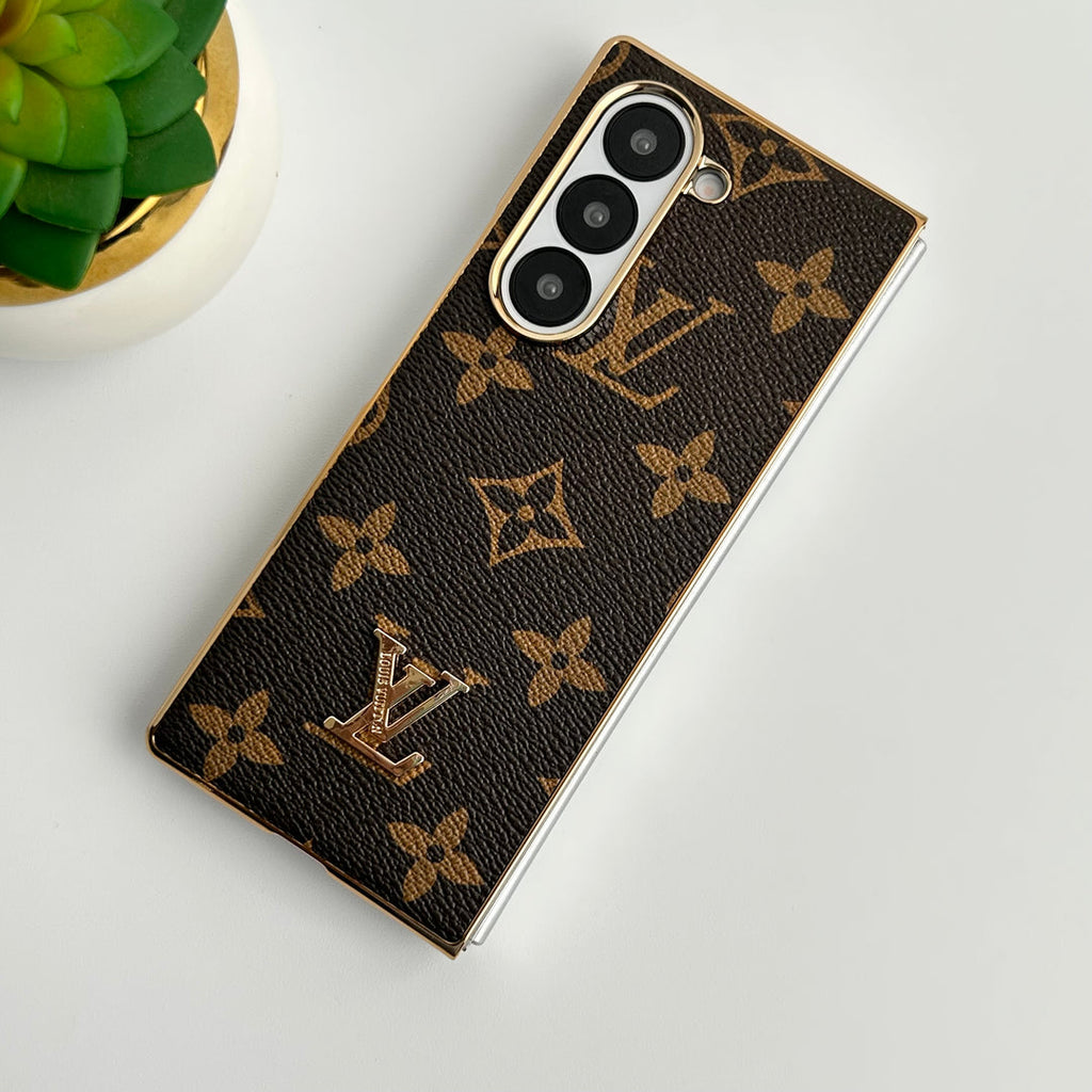 Étui en cuir plaqué or de luxe Samsung Galaxy Z Fold 6