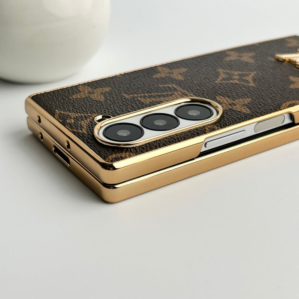 Étui en cuir plaqué or de luxe Samsung Galaxy Z Fold 6