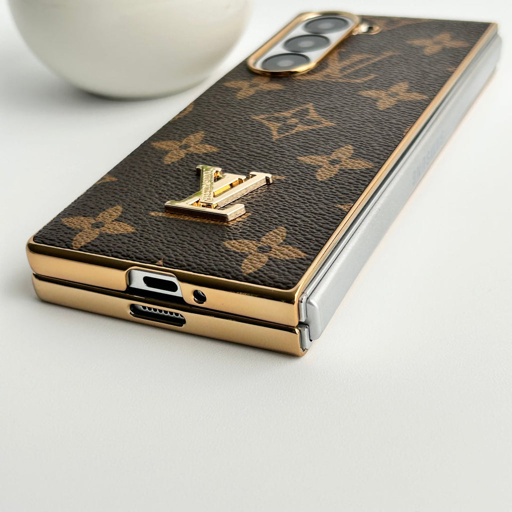 Étui en cuir plaqué or de luxe Samsung Galaxy Z Fold 6