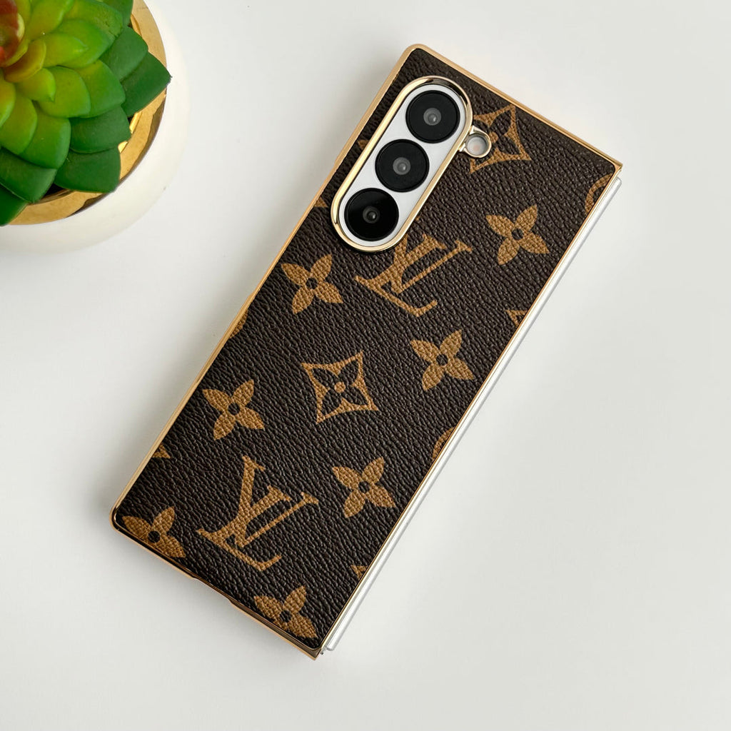 Étui en cuir plaqué or de luxe Samsung Galaxy Z Fold 6