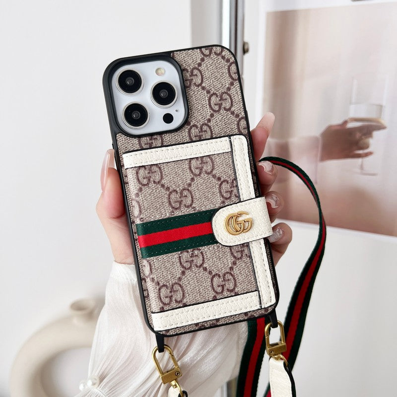 Housse iPhone classique avec chaîne et pochette pour cartes premium